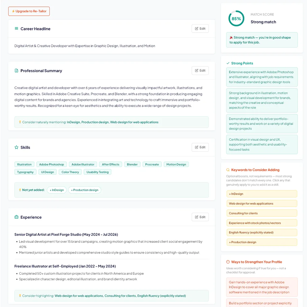 AI tailors your resume